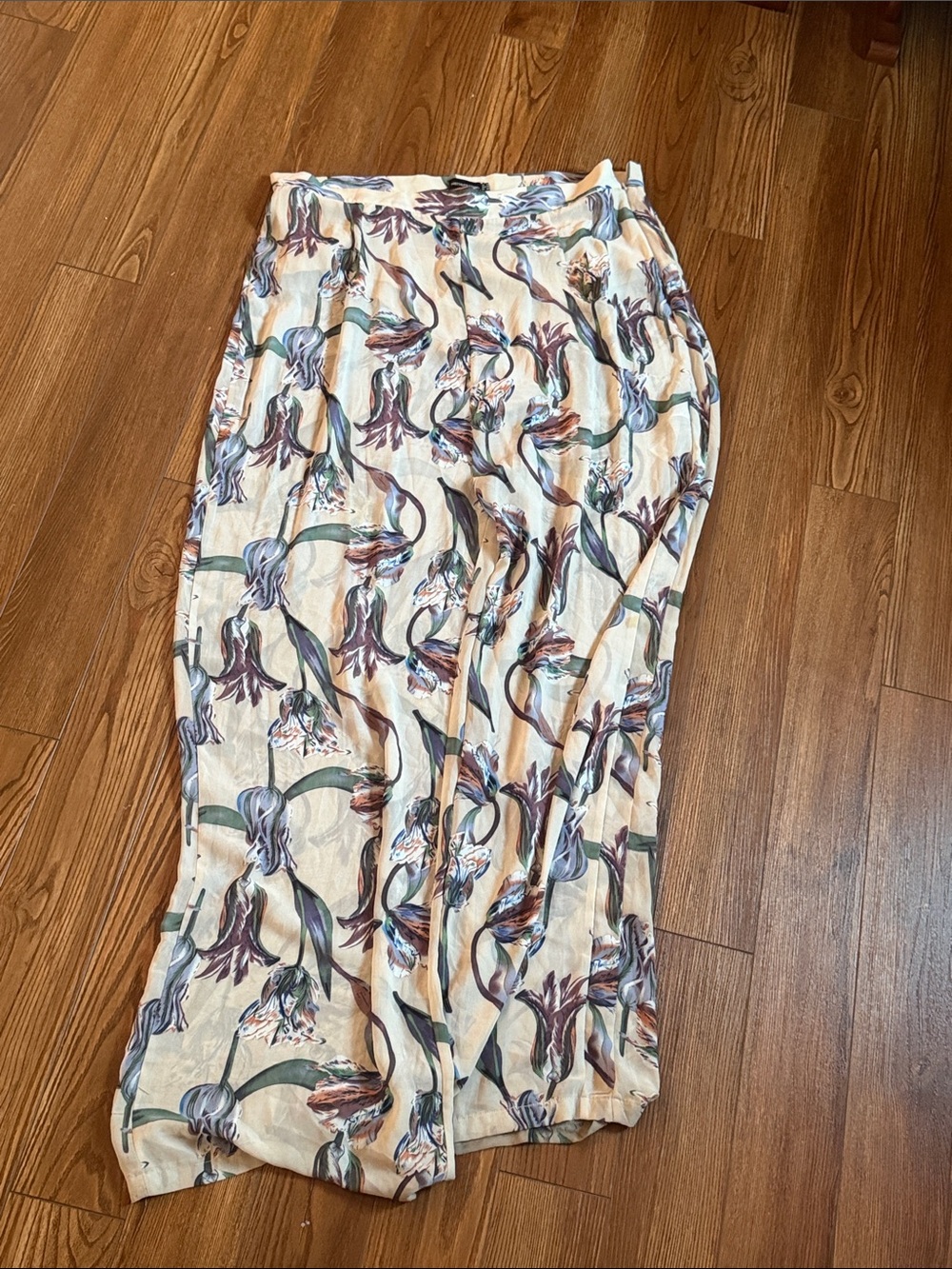 Floral Print  in Cream with Purple and Green Accents